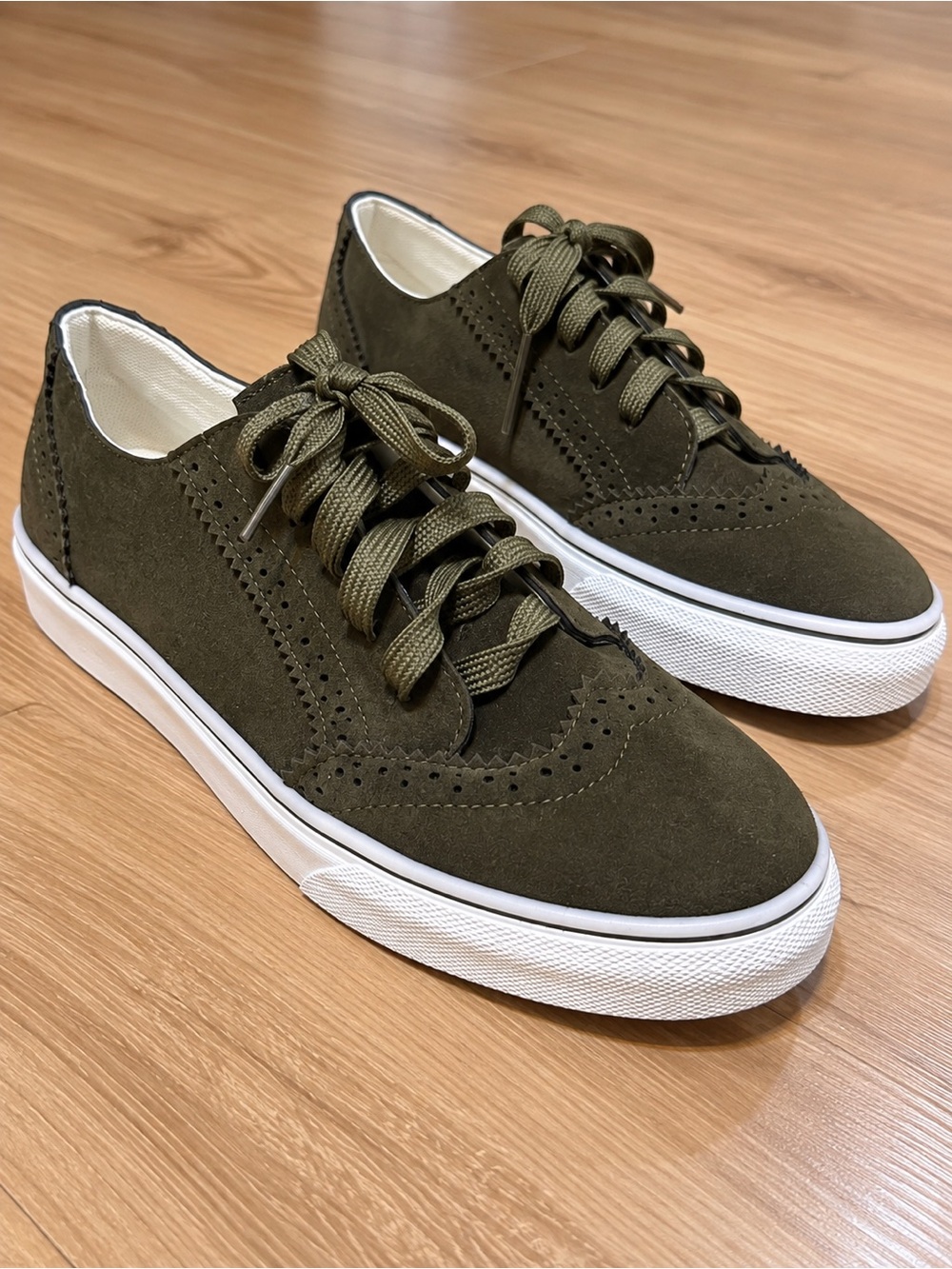 Olive Green Women’s Suede Wingtip Sneakers